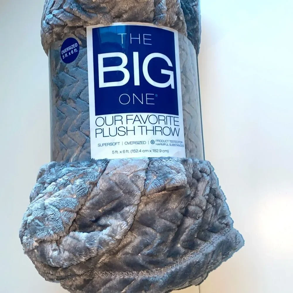The Big One Plush Throw Blanket Grey Chevron Textured Soft 60